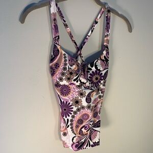 New Retro Salt + Cove Purple and Pink Floral tankini top women’s size S